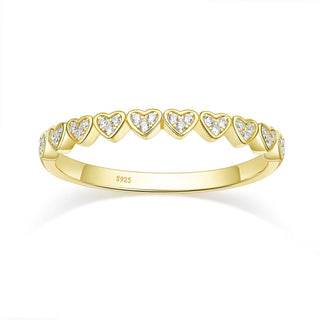 925 Sterling Silver Love Heart Ring 14K Gold Plated Women Stackable Cubic Zirconia Eternity Rings