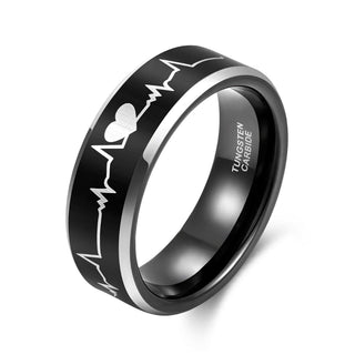 8mm Men Women Cardiogram Design Tungsten Carbide Ring Couple Wedding Bands