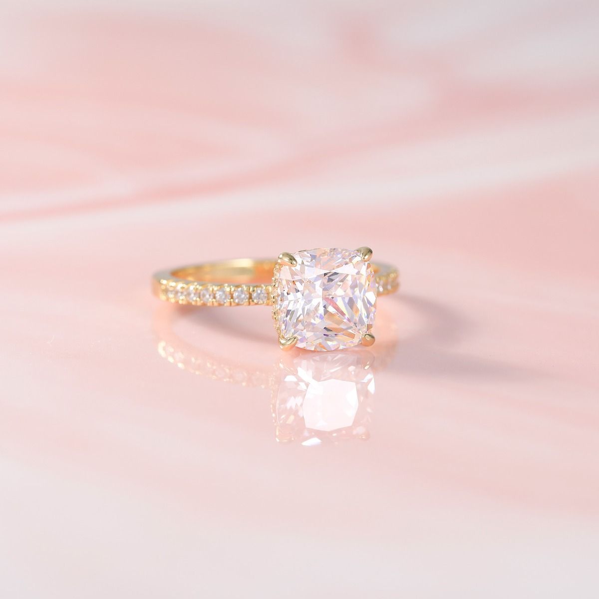 3.5Ct 14k Gold Plated 925 Sterling Silver Rings Cushion Cut Cubic Zirconia CZ Women Engagement Bands