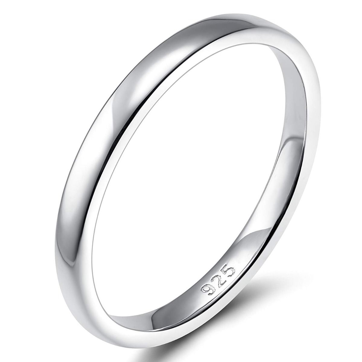2mm High Polished Women 925 Sterling Silver Rings Wedding Bands