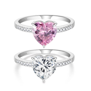 Wholesale Fashion Jewelry 2CT Heart Shape Pink and White Cubic Zirconia 925 Sterling Silver Rings for Women Engagement