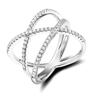 925 Sterling Silver Ring Women X Shape Cross Cubic Zircon Wedding Bands