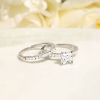 2Ct 925 Sterling Silver Bridal Ring Sets Princess Square Cut CZ Women Engagement Wedding Bands