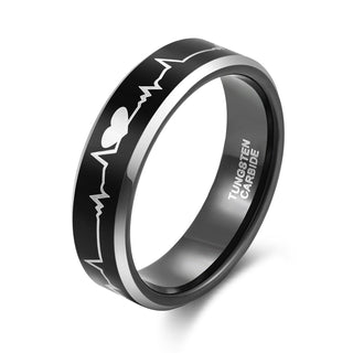 6mm Men Women Cardiogram Design Tungsten Carbide Ring Couple Wedding Bands