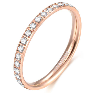 2mm Rose Gold Women Titanium Rings Cubic Zirconia Engagement Wedding Bands