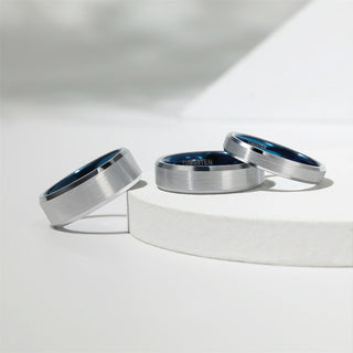 6mm Women Mens Brushed Tungsten Rings Blue Inner Ring Wedding Bands