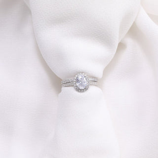 1.5CT 925 Sterling Silver Cubic Zirconia Bridal Rings Sets Oval Cut CZ Engagement Ring