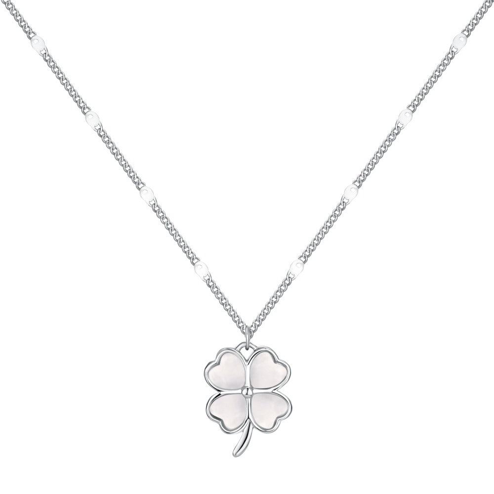 Fashion Jewelry 925 Sterling Silver Clavicle Chain Necklace Creative Opal Four Leaf Clover Pendant Necklace for Women Girls Gift