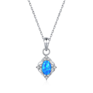 Fashion Wholesale Oval Shape 925 Sterling Silver Jewelry Necklace Elegant Blue Opal Pendant Necklace for Women