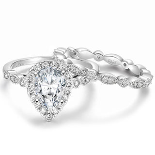 1.5Ct 925 Sterling Silver Women Ring Sets Wedding Teardrop Engagement Bands