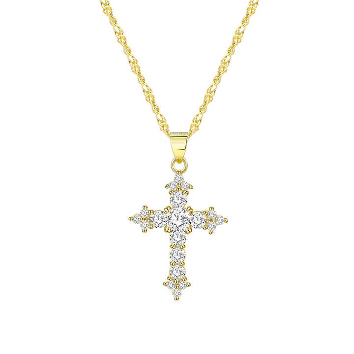 Fashion Jewelry Hypoallergenic Tarnish Free 5A Cubic Zirconia 925 Sterling Silver Cross Pendant Necklace for Party Gifts