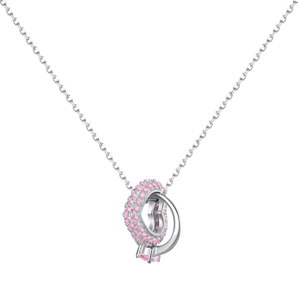 925 Sterling Silver Necklace Cubic Zirconia Interlocking Circle Love Heart Pendant Necklace Women Jewelry Valentine's Day