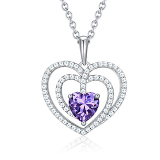 925 Sterling Silver Large Solid 5A Cubic Zirconia Interlocking Heart Shaped Pendant Necklace for Women Jewelry Gift