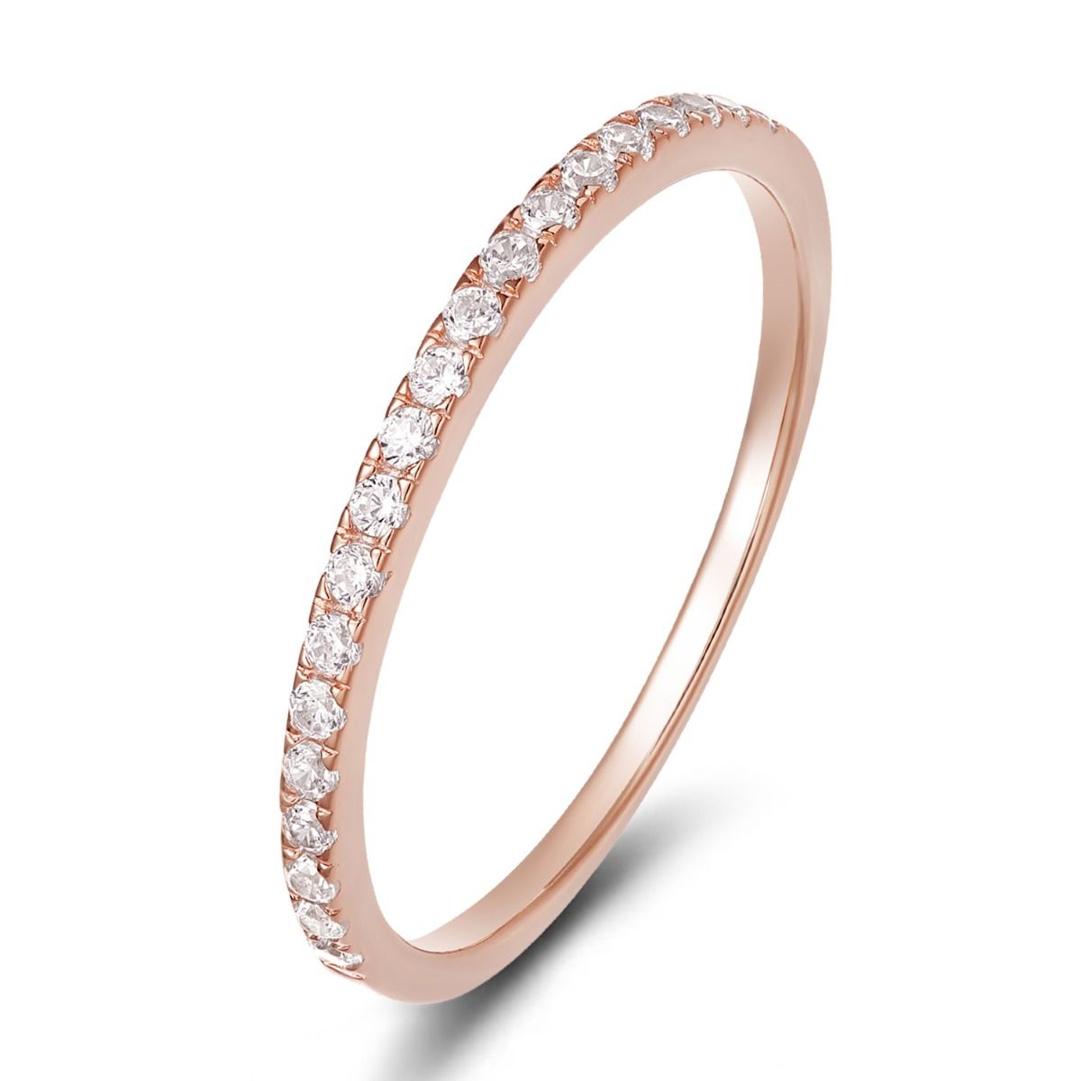 2mm Rose Gold 925 Sterling Silver Rings Women Cubic Zirconia Eternity Ring