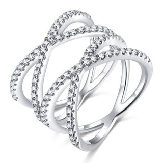 925 Sterling Silver Ring Women Double X Shape Cross Design Cubic Zircon Wedding Bands