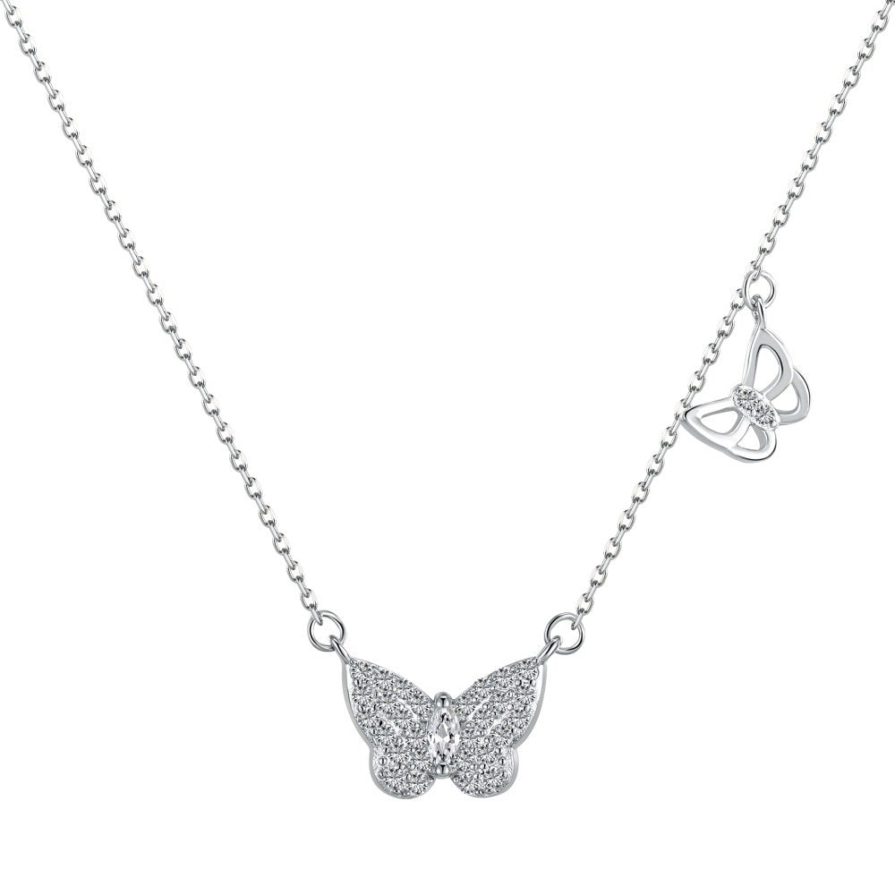 Fashion Marquise Cut Cubic Zirconia Necklaces Delicate 925 Sterling Silver Butterfly Pendant Necklace for Women Jewelry Gift