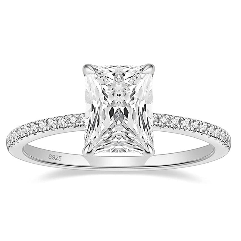 3CT 925 Sterling Silver Engagement Rings Radiant Cut Solitaire Cubic Zirconia CZ Wedding Promise Rings for Women