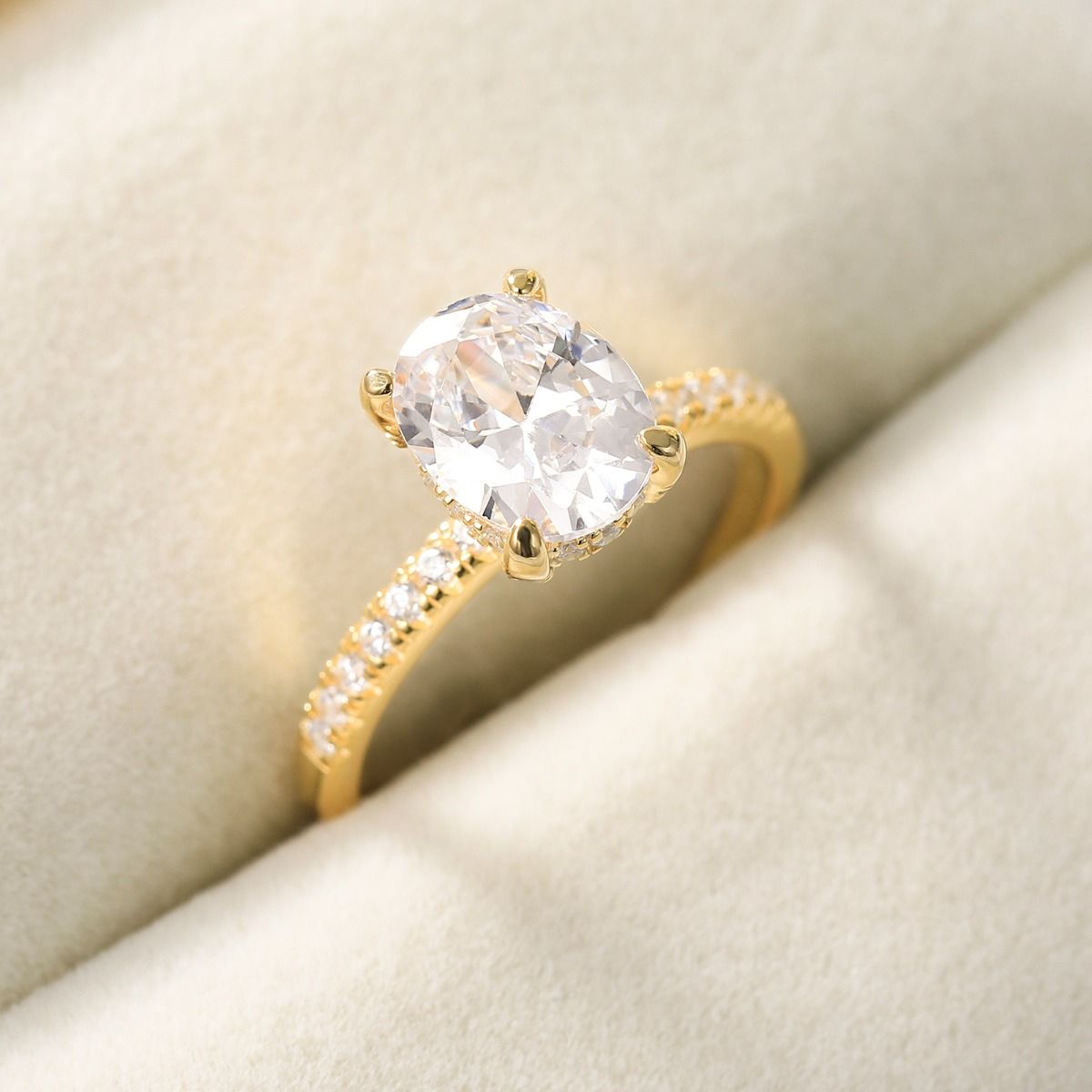 3ct 925 Sterling Silver Ring 14k Plated Gold Oval Cut Cubic Zirconia Women Engagement Bands