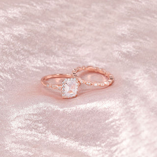 Rose Gold Plated 2ct 925 Sterling Silver Bridal Ring Sets Emerald Cut CZ Women Vintage Engagement Bands