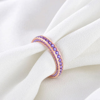 Women Rose Gold 925 Sterling Silver Ring Purple Cubic Zirconia Eternity Rings