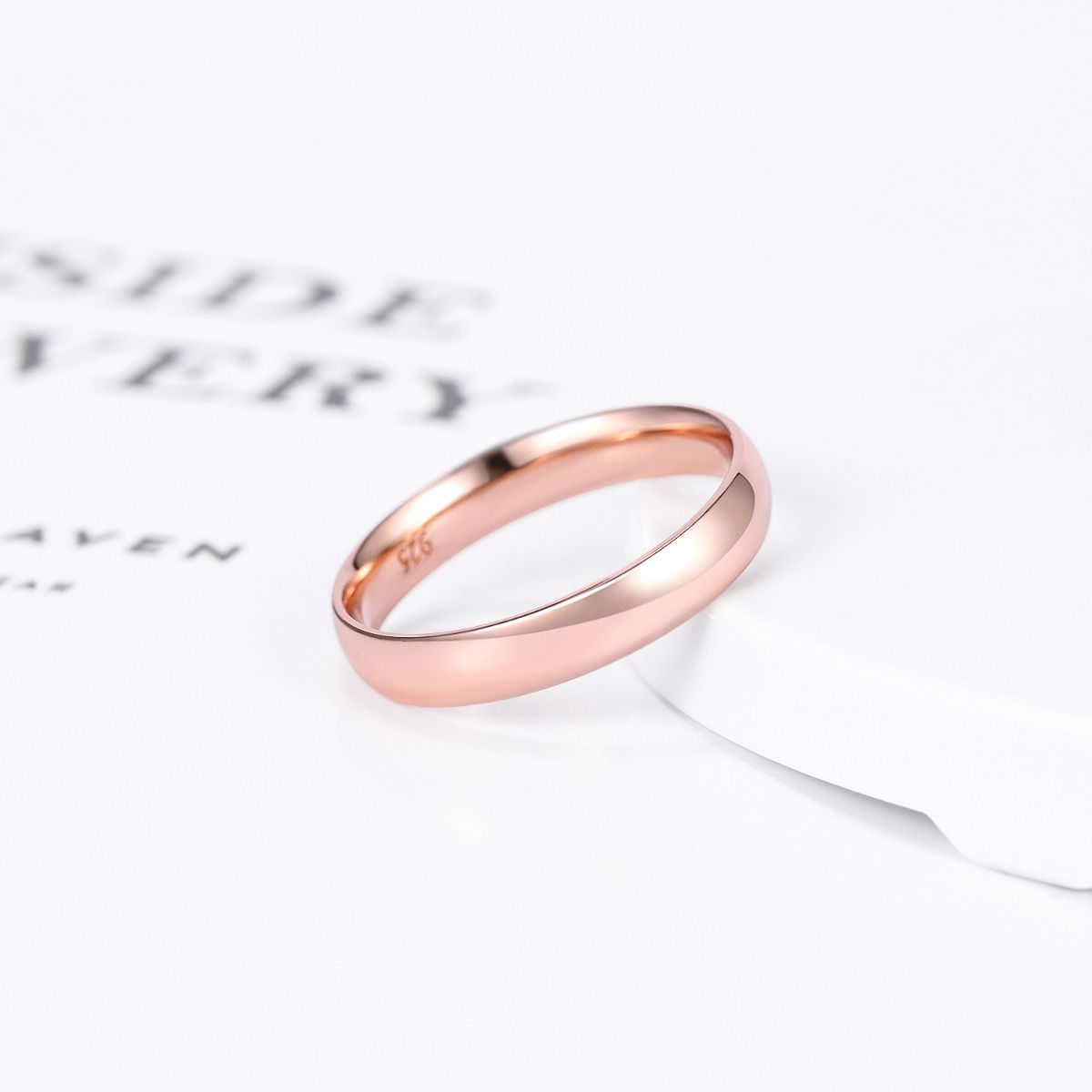 4mm 925 Sterling Silver Rings Women Rose Gold Ring Wedding Bands