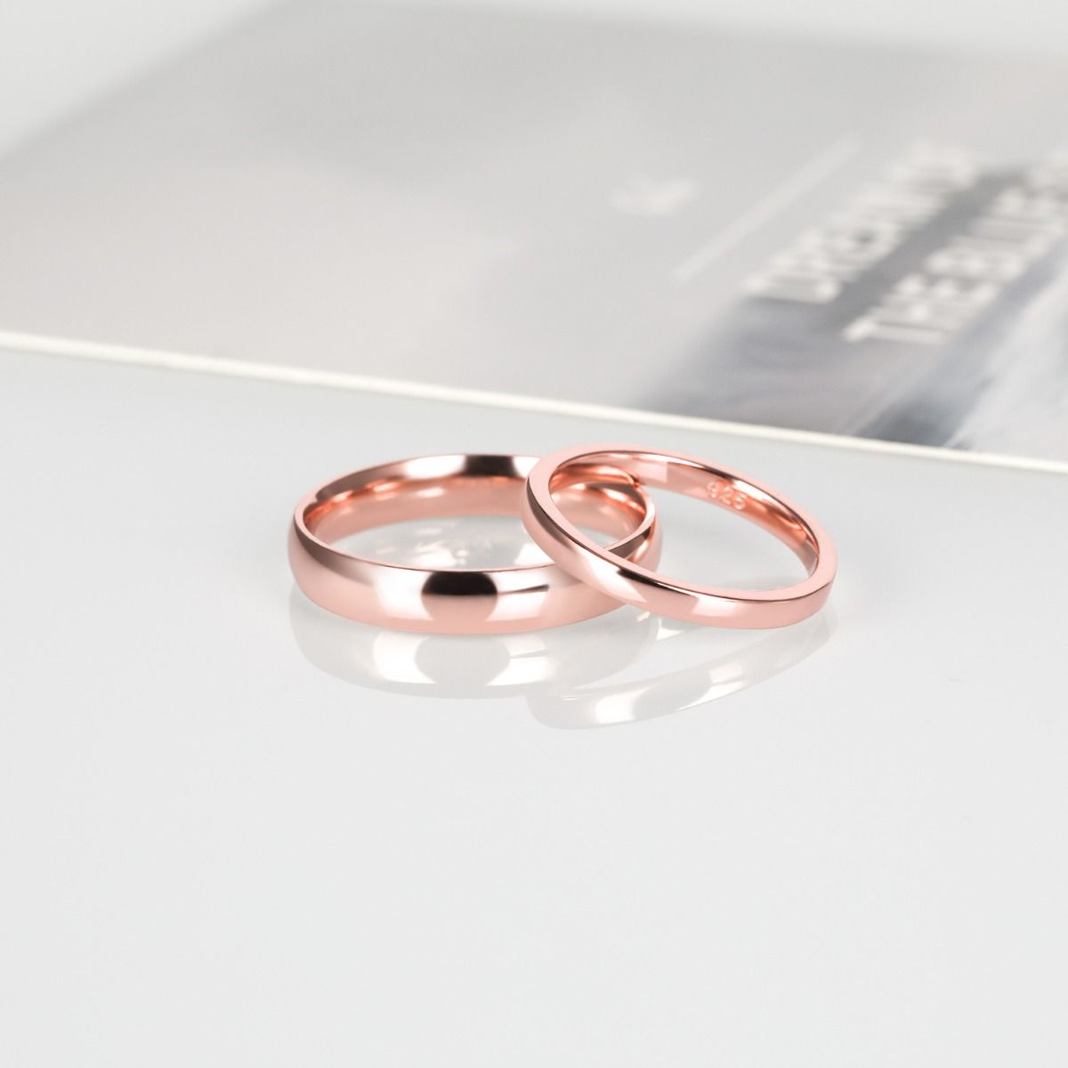 4mm 925 Sterling Silver Rings Women Rose Gold Ring Wedding Bands
