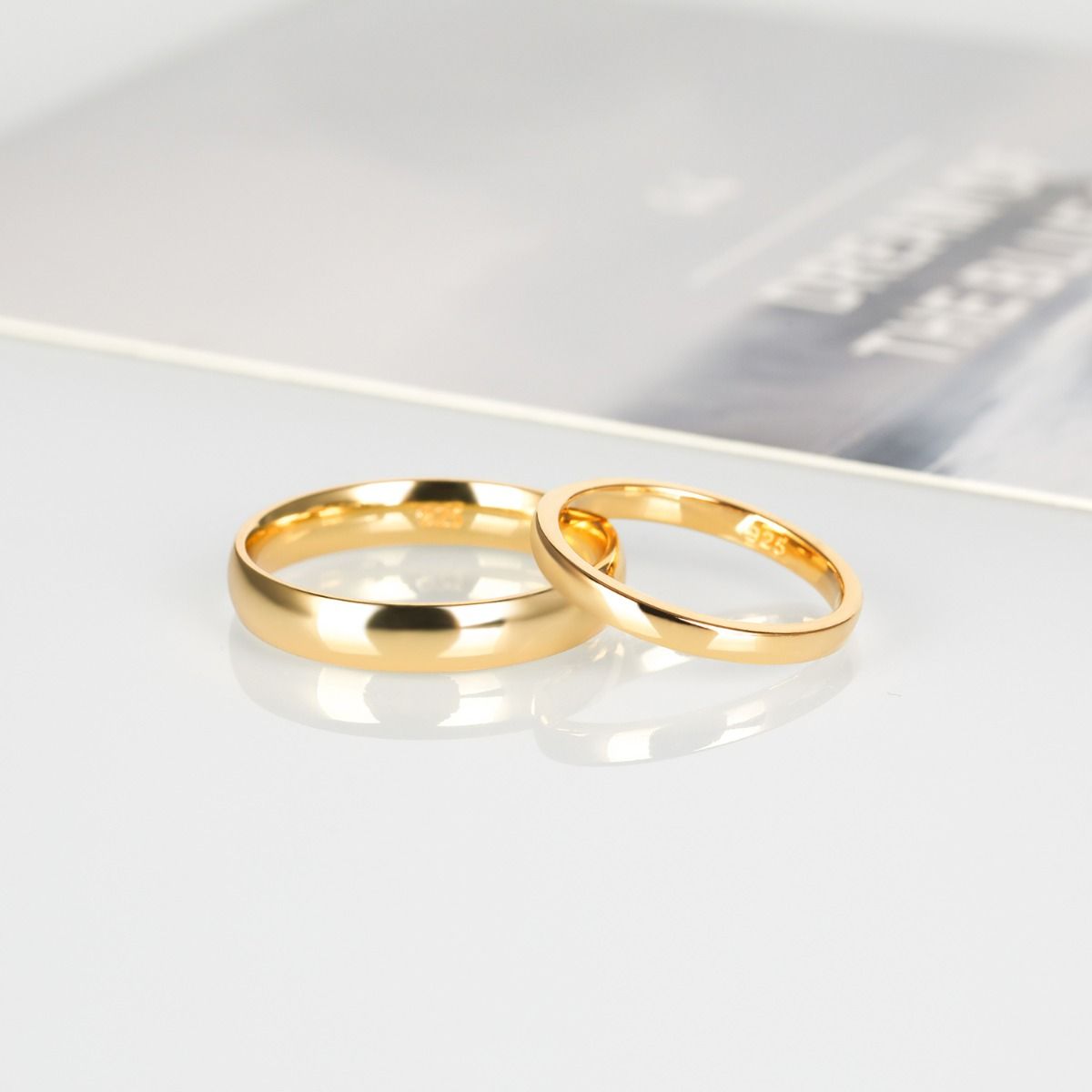 4mm 14K Gold Plated Women 925 Sterling Silver Rings Wedding Bands