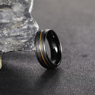 Fashion Jewelry Non-Fading 8mm Black Plated Brushed Wood Inlay Tungsten Carbide Rings for Men Wedding Engagement