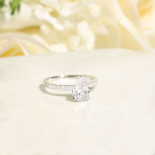 2Ct 925 Sterling Silver Rings Pear Cut Cubic Zirconia CZ Teardrop Women Engagement Bands