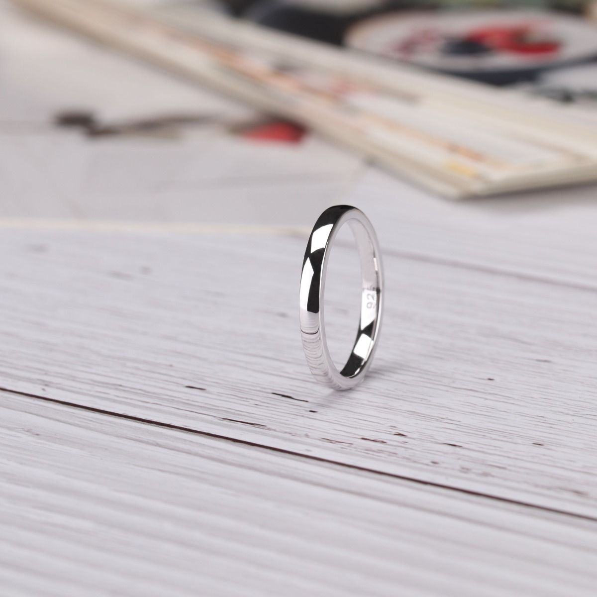 2mm High Polished Women 925 Sterling Silver Rings Wedding Bands