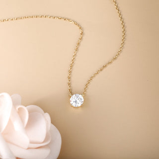 925 Sterling Silver 14K Gold Plated Necklaces for Women Solitaire 1.5 Carat CZ Round Pendant Necklace