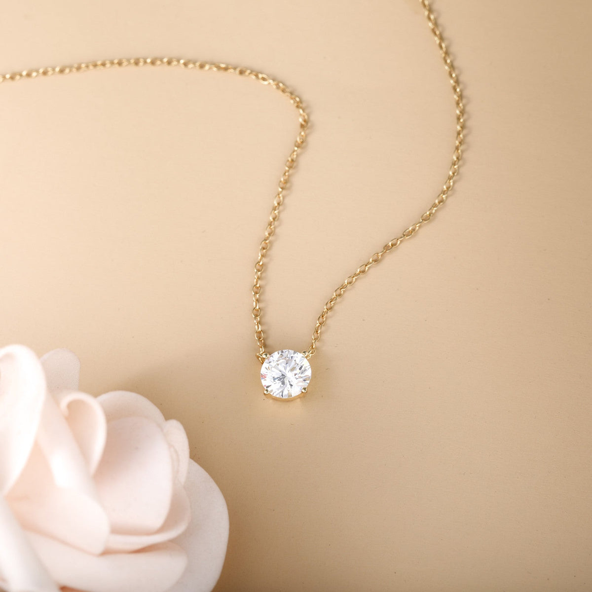 925 Sterling Silver 14K Gold Plated Necklaces for Women Solitaire 1.5 Carat CZ Round Pendant Necklace