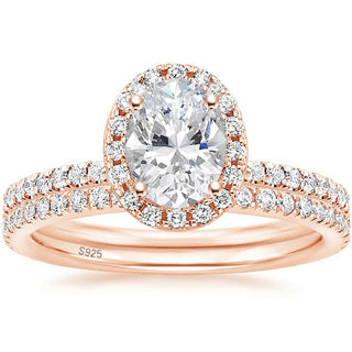 1.5CT 925 Sterling Silver Cubic Zirconia Bridal Rings Sets Oval Cut CZ Women Engagement Ring