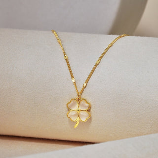 Fashion Jewelry 925 Sterling Silver Clavicle Chain Necklace Creative Opal Four Leaf Clover Pendant Necklace for Women Girls Gift
