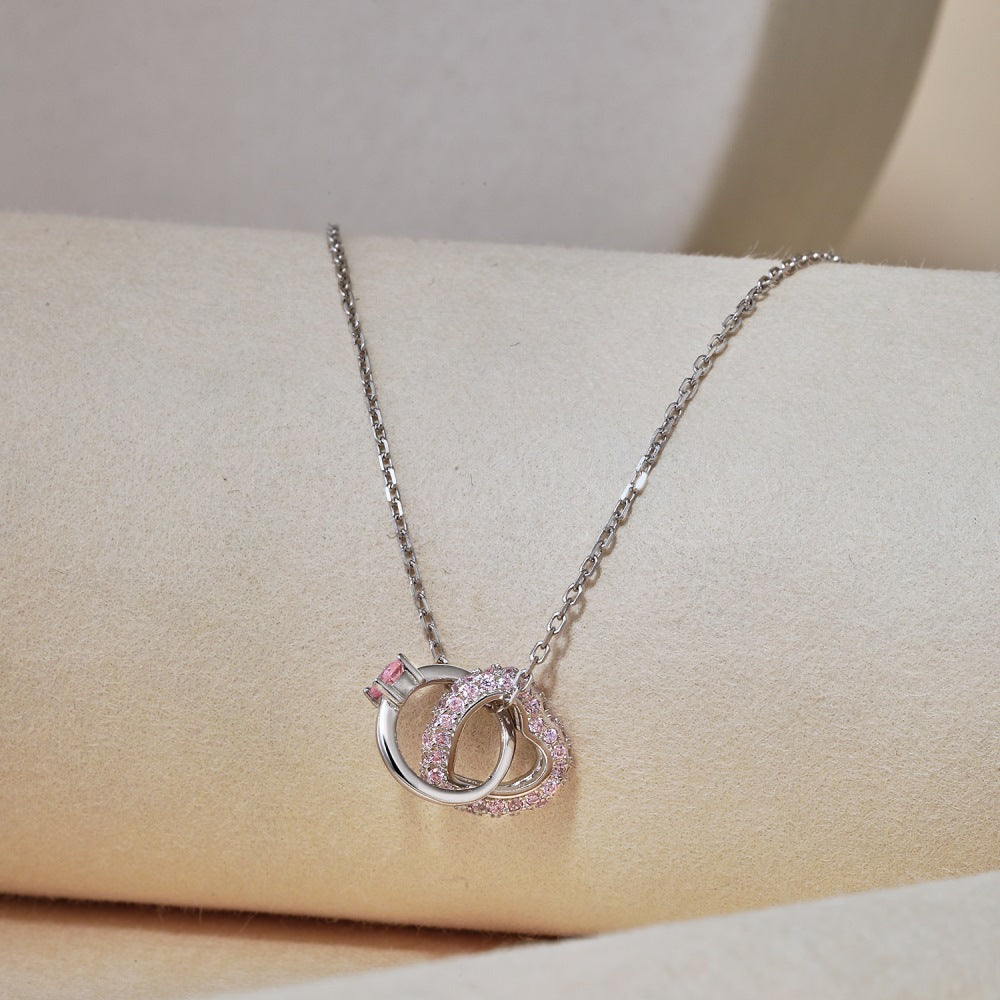 925 Sterling Silver Necklace Cubic Zirconia Interlocking Circle Love Heart Pendant Necklace Women Jewelry Valentine's Day