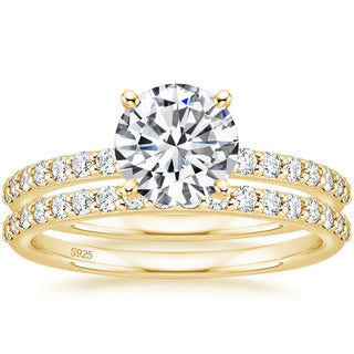 14K Gold Plated 1.25CT 925 Sterling Silver Bridal Ring Sets Women Round CZ Engagement Wedding Bands
