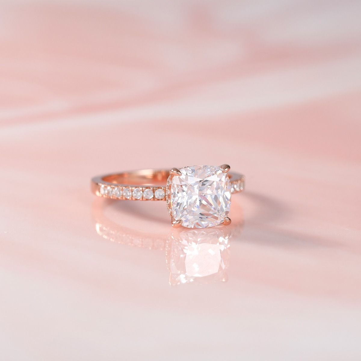 3.5Ct Rose Gold 925 Sterling Silver Rings Cushion Cut Cubic Zirconia CZ Women Engagement Bands
