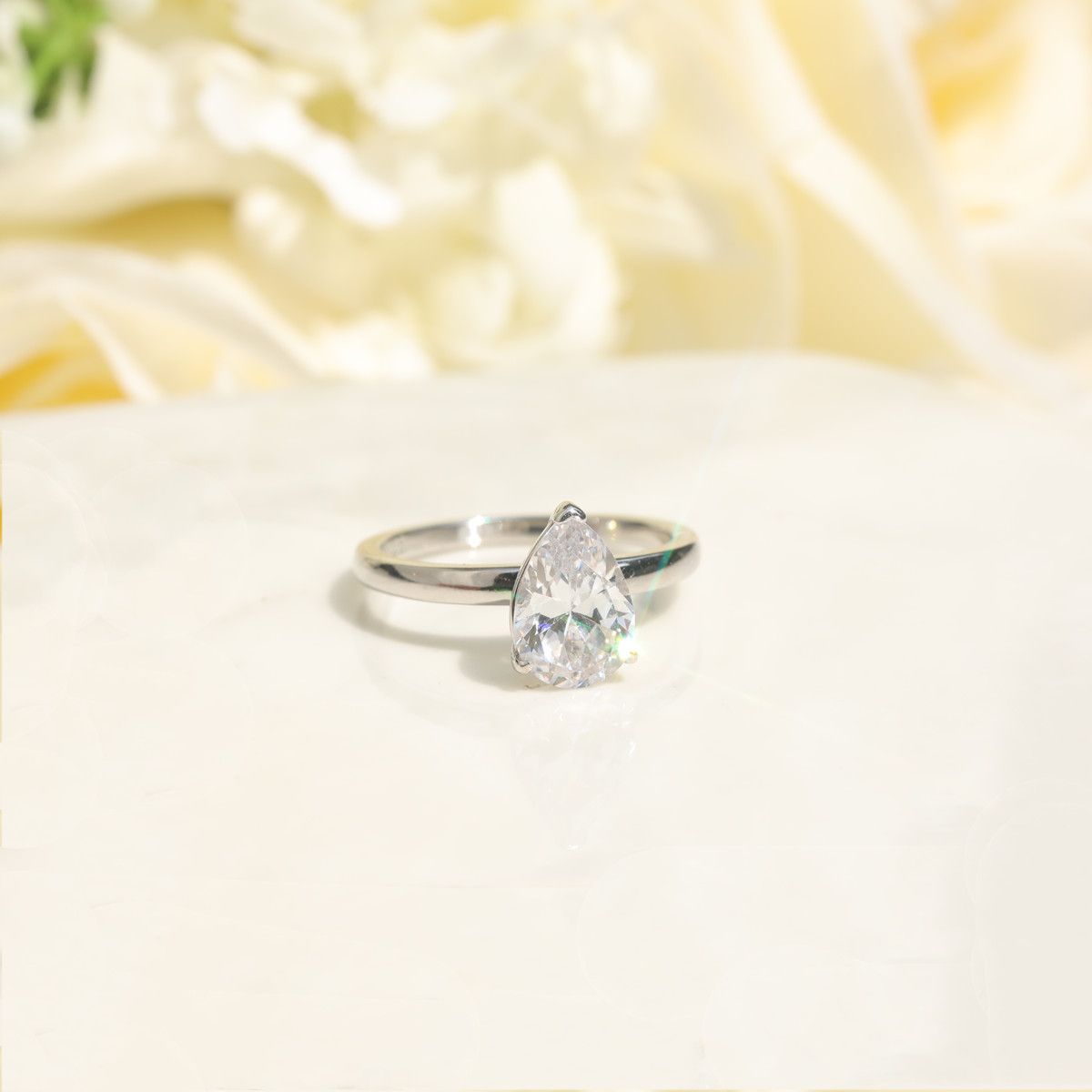 2Ct 925 Sterling Silver Women Rings Pear Cut Cubic Zirconia CZ Engagement Rings