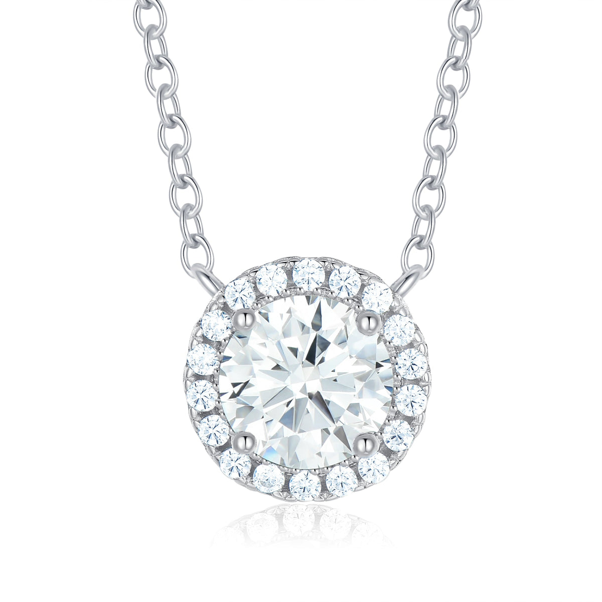 5A+ Sparking Round Shaped Cubic Zirconia 925 Sterling Silver Pendants with Adjustble Chain for Women