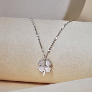 Fashion Jewelry 925 Sterling Silver Clavicle Chain Necklace Creative Opal Four Leaf Clover Pendant Necklace for Women Girls Gift