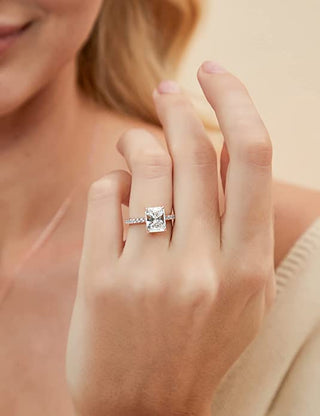 Women 3CT 925 Sterling Silver 14K Gold Plated Engagement Rings Radiant Cut Solitaire Cubic Zirconia CZ Wedding Promise Rings