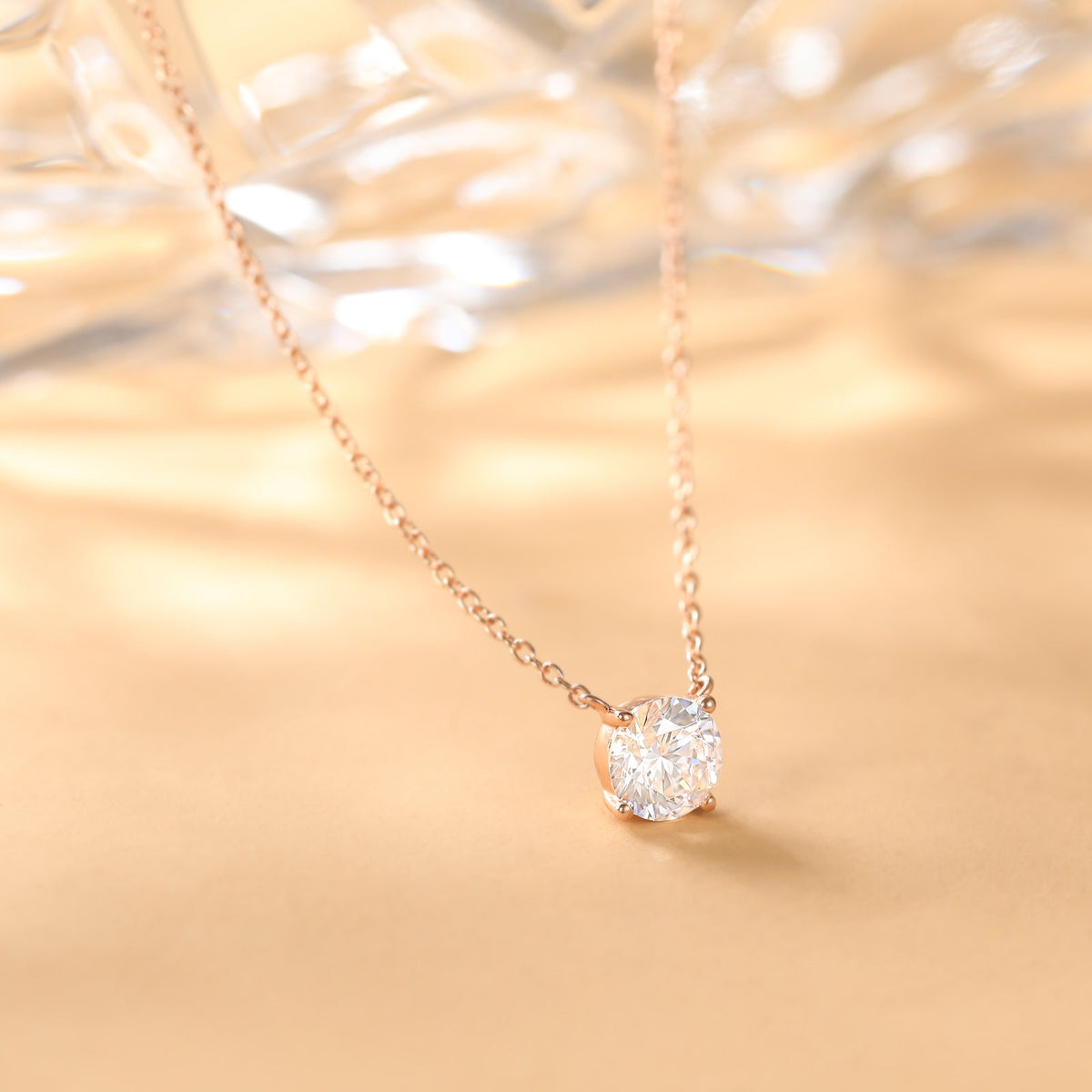 925 Sterling Silver Rose Gold Plated Round Cut 1.5 Carat Cubic Zirconia Pendant Necklace