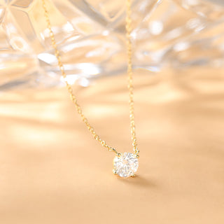 925 Sterling Silver 14K Gold Plated Necklaces for Women Solitaire 1.5 Carat CZ Round Pendant Necklace