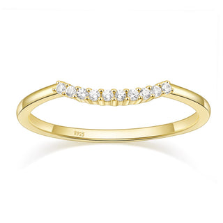 925 Sterling Silver 14K Gold Plated CZ Eternity Rings Women Curved Stackable Ring
