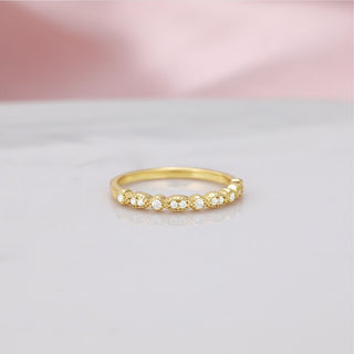 925 Sterling Silver Ring 14K Gold Plated Women Cubic Zirconia Marquise & Round Milgrain Half Stackable Eternity Ring