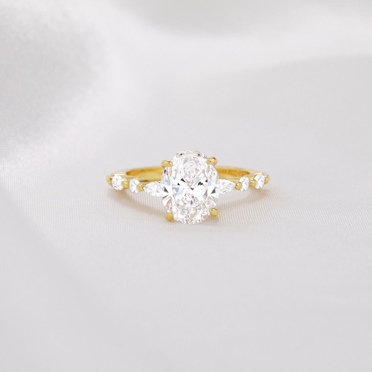 14K Gold Plated 925 Sterling Silver Ring Oval Cut Cubic Zirconia Women Engagement Rings