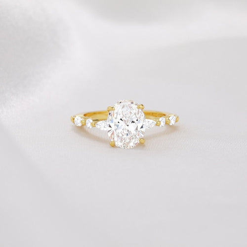 14K Gold Plated 925 Sterling Silver Ring Oval Cut Cubic Zirconia Women Engagement Rings