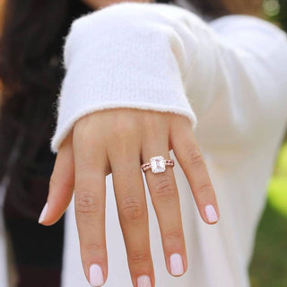 Rose Gold Plated 2ct 925 Sterling Silver Bridal Ring Sets Emerald Cut CZ Women Vintage Engagement Bands