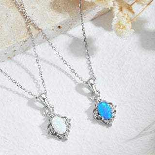Fashion Wholesale Oval Shape 925 Sterling Silver Jewelry Necklace Elegant Blue Opal Pendant Necklace for Women