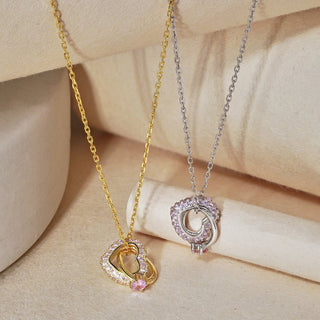 925 Sterling Silver Necklace Cubic Zirconia Interlocking Circle Love Heart Pendant Necklace Women Jewelry Valentine's Day